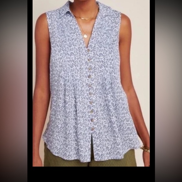 maeve by anthropologie top Size small Gray Flowers White Background - Picture 3 of 3